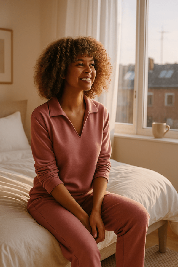 Dames lounge-sweatshirt met V-hals, gemaakt van zachte en ademende stof voor dagelijks comfort.