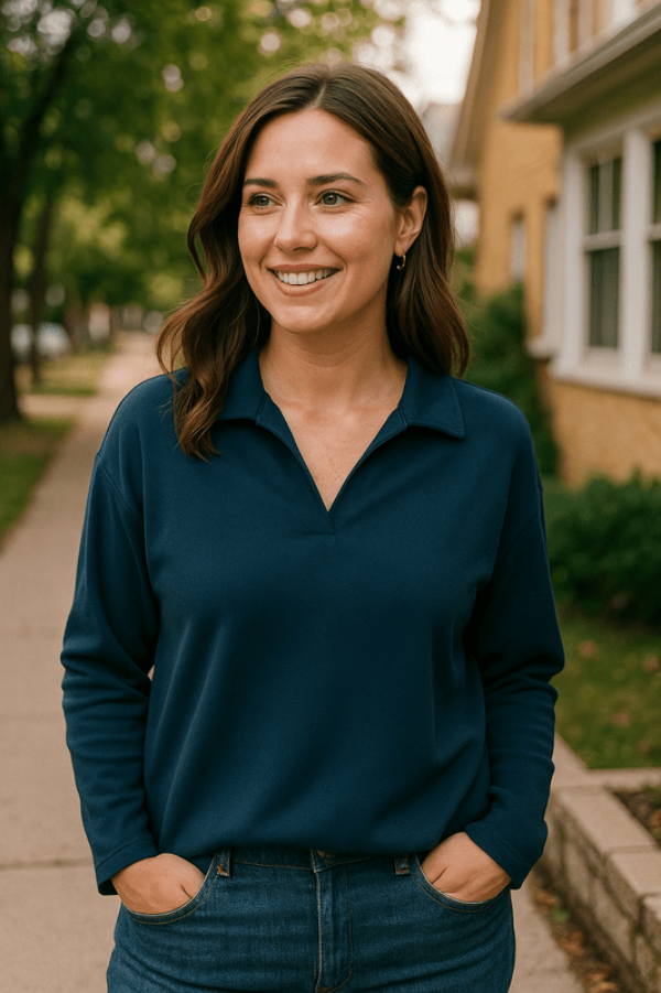 Dames lounge-sweatshirt met V-hals, gemaakt van zachte en ademende stof voor dagelijks comfort.