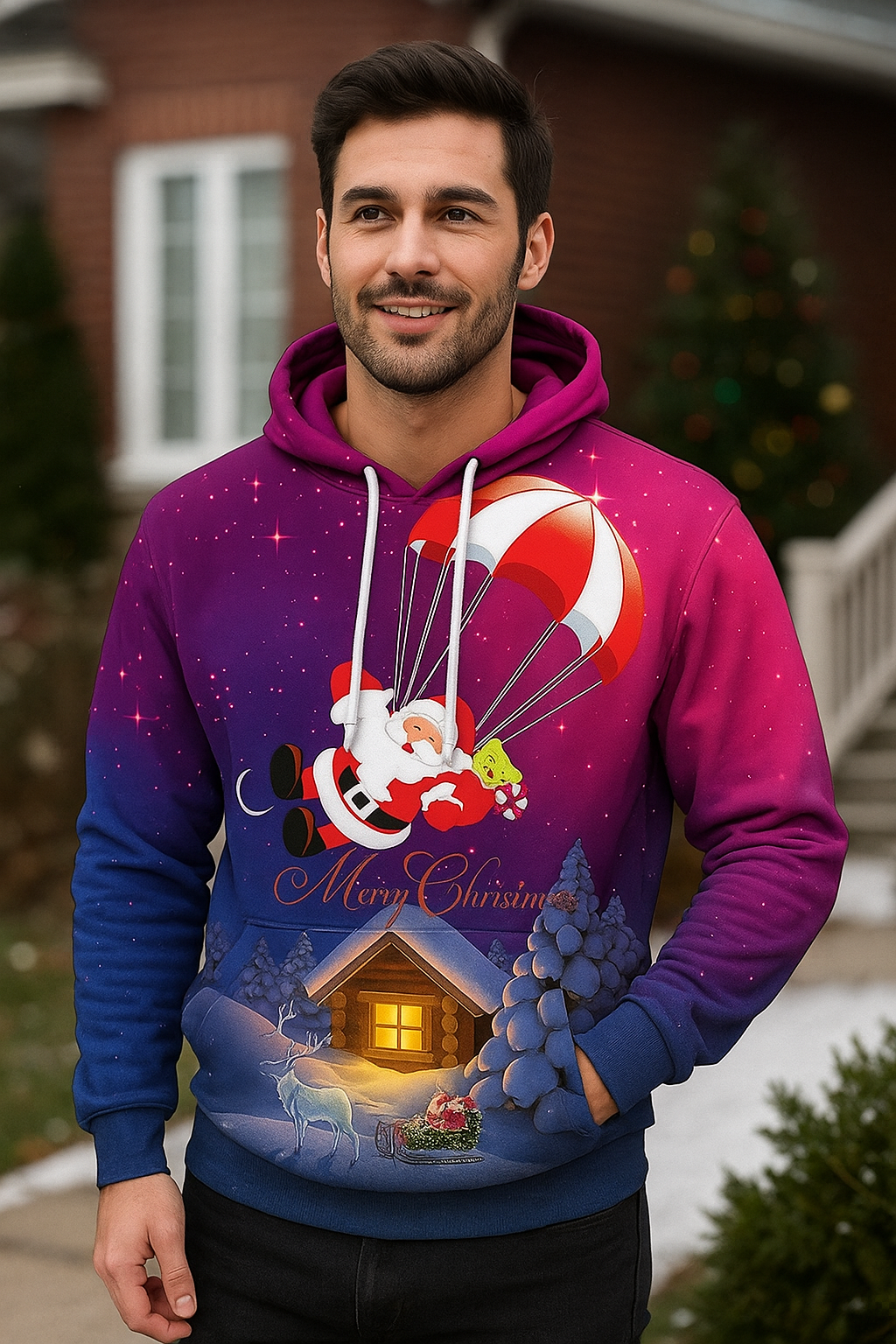 Kersttrui Heren met Capuchon - Feestelijk Seizoensmotief in Diverse Maten voor Winter en Feestdagen 2