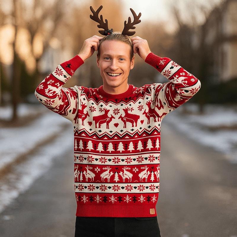 Foute Kersttrui Heren met Parende Rendieren – Zachte Multicolor Trui voor Feestdagen en Casual Gelegenheden 3