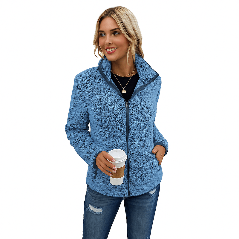 Lange Damesjas met Opstaande Kraag en Volledige Ritssluiting – Geschikt voor Casual en Formele Gelegenheden 6