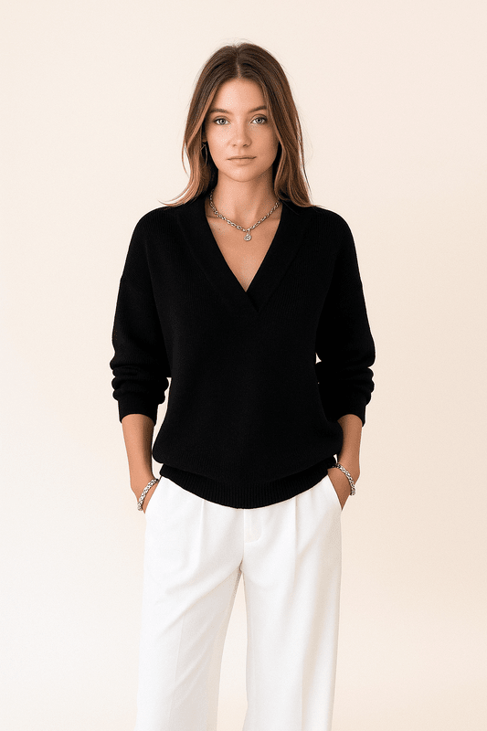 V-hals Trui Dames met Lange Mouwen - Zachte Pluche, Casual Elegantie, Losse Fit, Veelzijdig Design 4