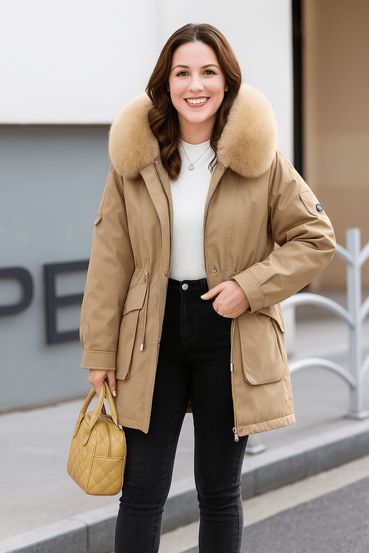 Warme Damesjas Winter met Uitneembare Voering en Capuchon van Imitatiebont – 3-in-1 Ontwerp voor Koude Dagen 4