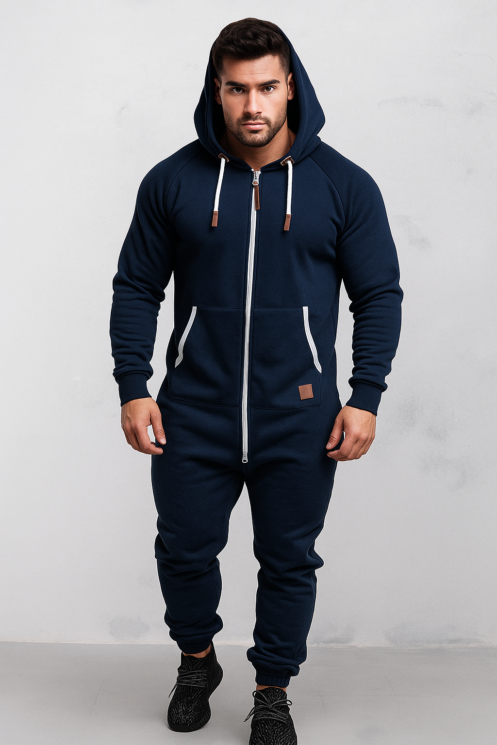 Moderne Jumpsuit met Capuchon voor Heren – Casual Comfort, Losse Fit en Ademend Materiaal, Ideaal voor Binnen en Buiten 2