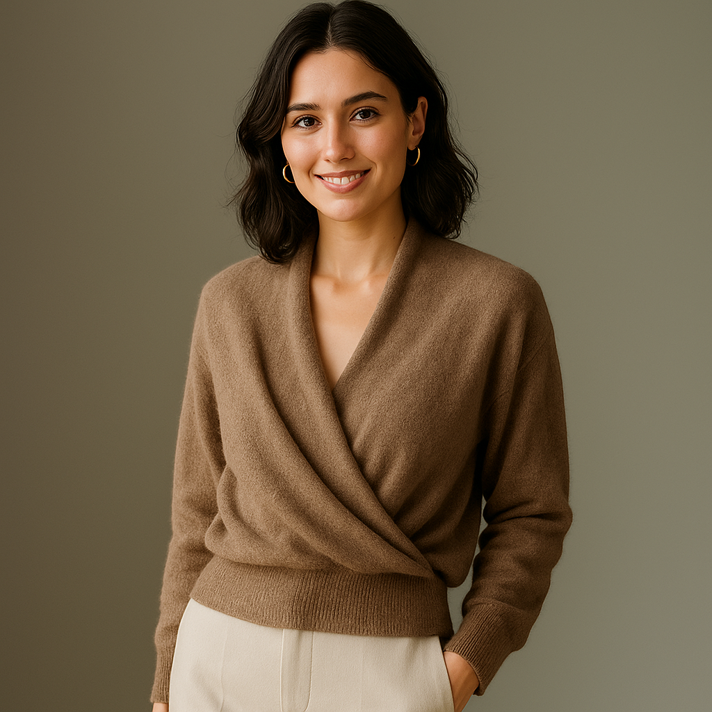 Elegante Wikkeltrui met Gedrapeerde Voorkant en Zachte Afwerking - Perfect voor Herfst en Winter, Lange Mouwen, Flatterende Pasvorm 4