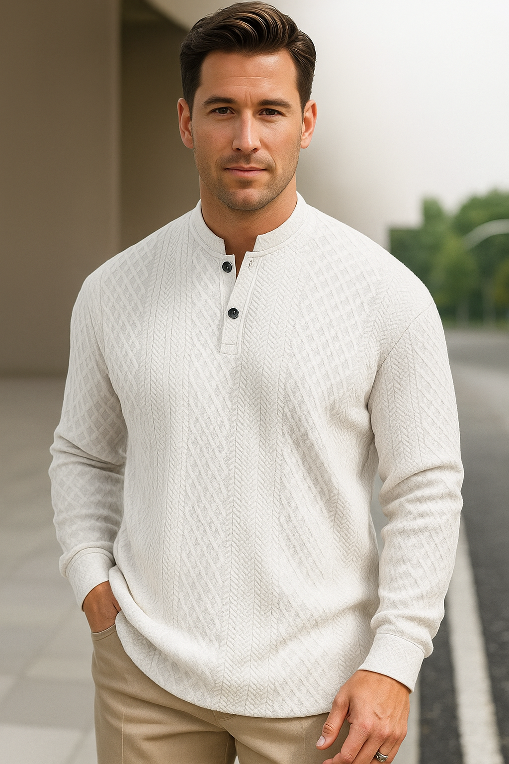 Geometrisch Gebreide Trui voor Heren – Comfortabele, Ademend en Casual Sweater met Knoopsluiting 3