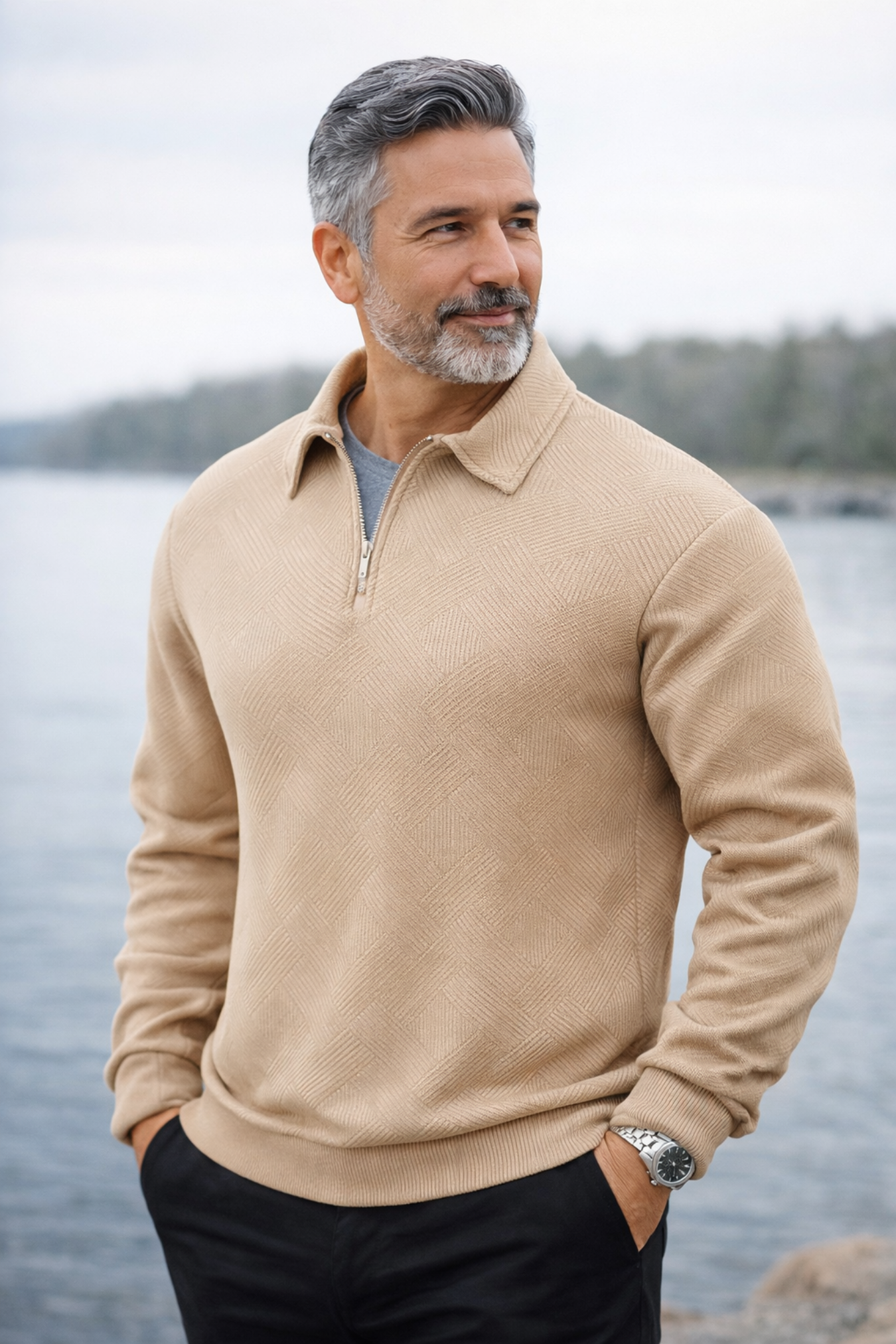 Vintage Trui Heren Retro Stijl met Rits, Zacht en Warm