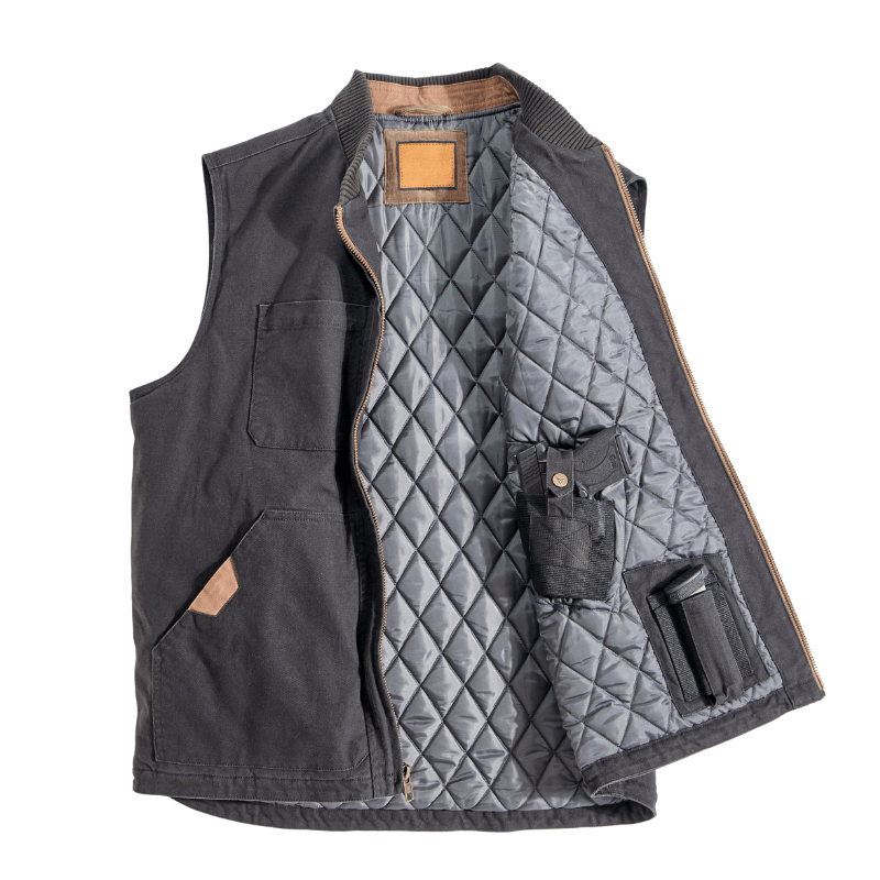 Canvas Draagvest met Gewatteerde Isolatie voor Jagers en Schutters – Duurzaam en Comfortabel met Verborgen Draagzakken 1
