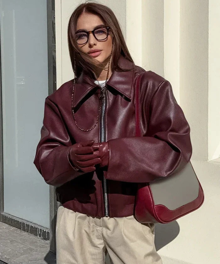 Klassieke Wijnrode Winterjas Dames met Rits – Tijdloos Ontwerp voor Casual en Semi-Formele Gelegenheden 4