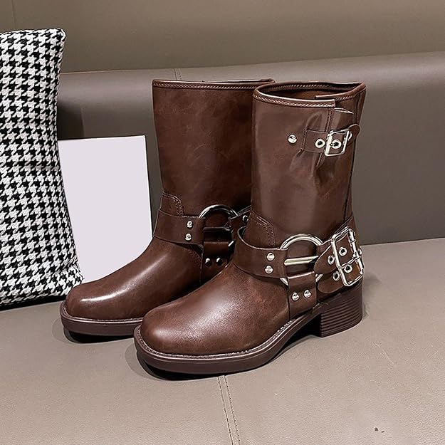 Zwarte Dames Laarzen met Gesp en Blokhak - Winter Enkellaarzen met Middelhoge Schacht voor Comfort en Stijl 12