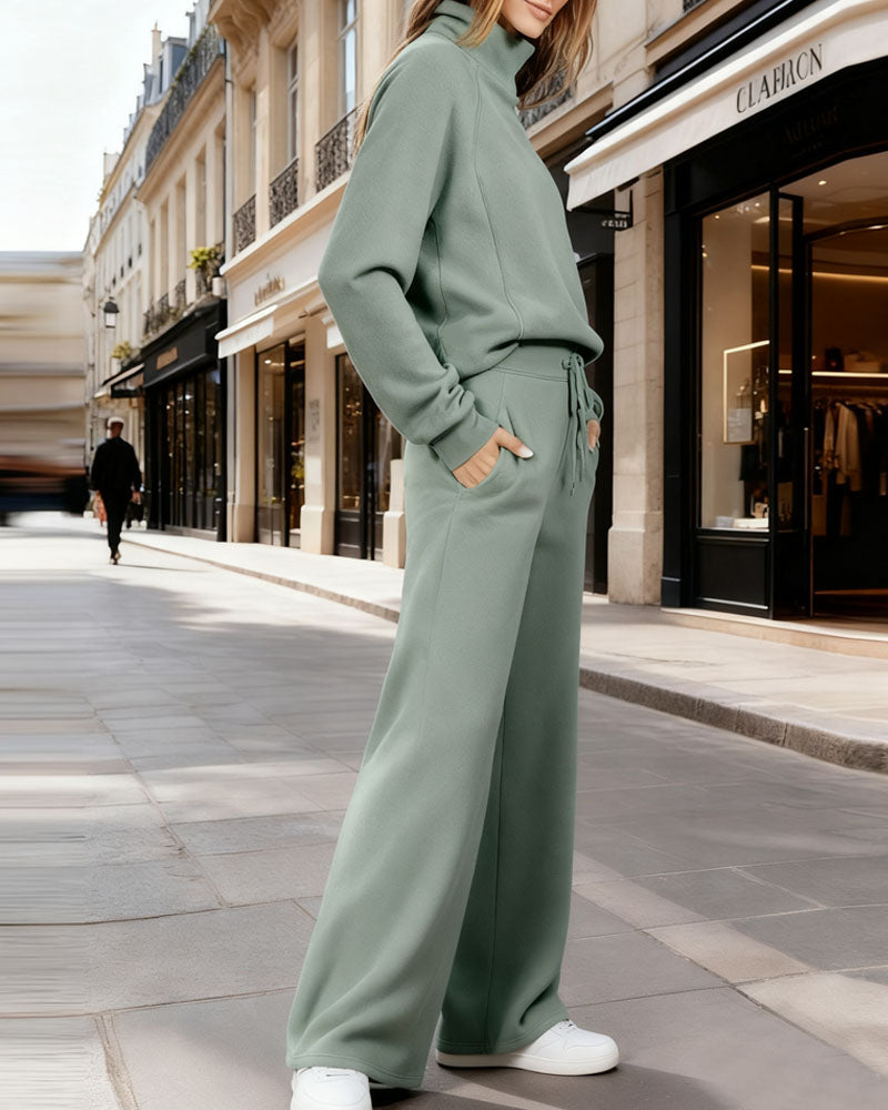 Casual Sweatshirtbroekenset met Coltrui en Elastische Taille – Sportieve Outfit voor Dagelijks Gebruik en Workouts 2