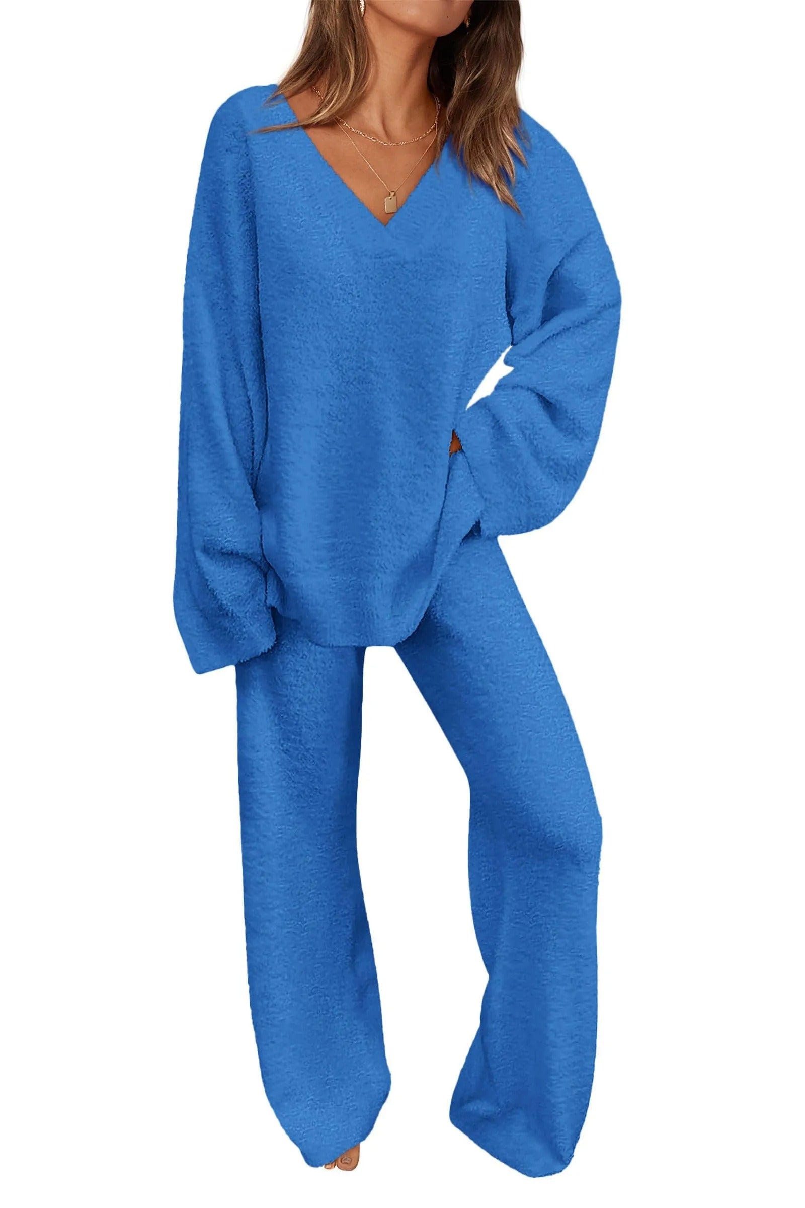 Dames 2-delige Oversized V-Hals Fuzzy Lounge Set – Comfortabele & Stijlvolle Loungewear 4