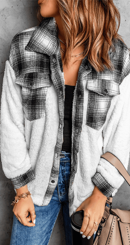 Dames Fleecejack met Geruit Patroon – Zachte Fleece, Tijdloos Ontwerp, Ideaal voor Herfst en Winter, Beschikbaar in M tot XXL 2