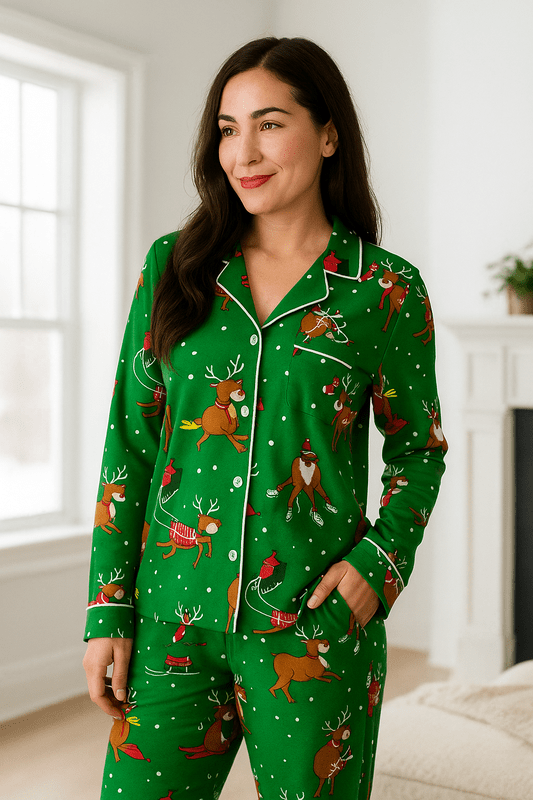 Dames Kerstpyjama met Kraag van Zachte Katoenmix – Comfortabele Nachtkleding Dames voor Feestelijke Avonden 1
