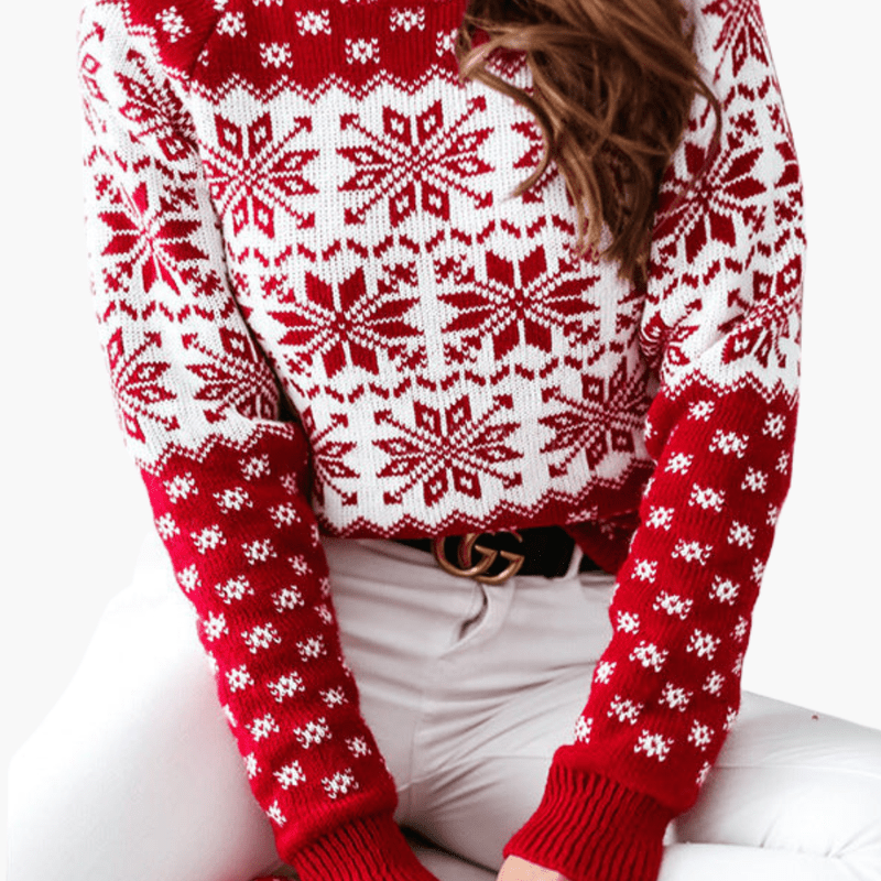 Dames Kersttrui met Sneeuwvlokkenpatroon en Ronde Hals - Foute Kersttrui Dames voor Feestelijke Gelegenheden 1
