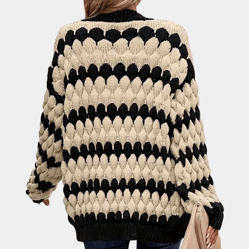 Damesvest met Rits en Tweekleurig Golfpatroon – Wijde Pasvorm voor Vrijetijdskleding 1