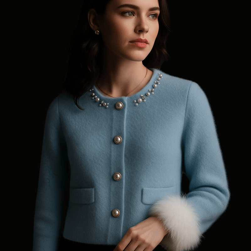 Elegant Kasjmier Vest met Parelversiering en Comfortabele Pasvorm – Ronde Halslijn en Functionele Voorzakken 10