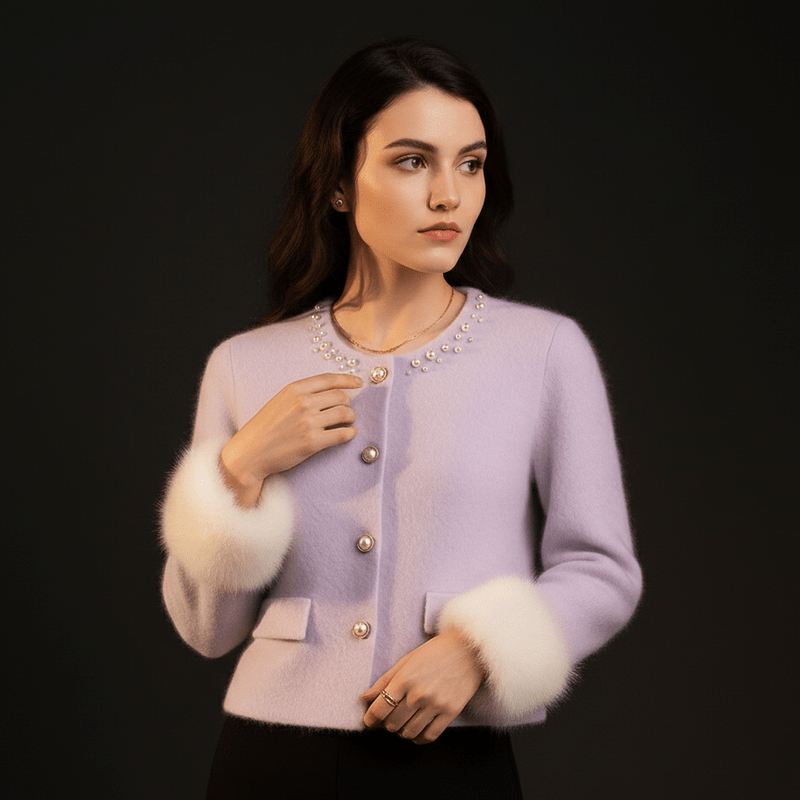 Elegant Kasjmier Vest met Parelversiering en Comfortabele Pasvorm – Ronde Halslijn en Functionele Voorzakken 6