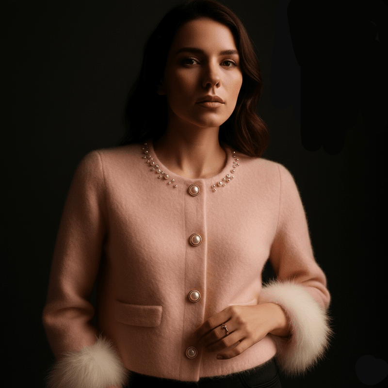 Elegant Kasjmier Vest met Parelversiering en Comfortabele Pasvorm – Ronde Halslijn en Functionele Voorzakken 7