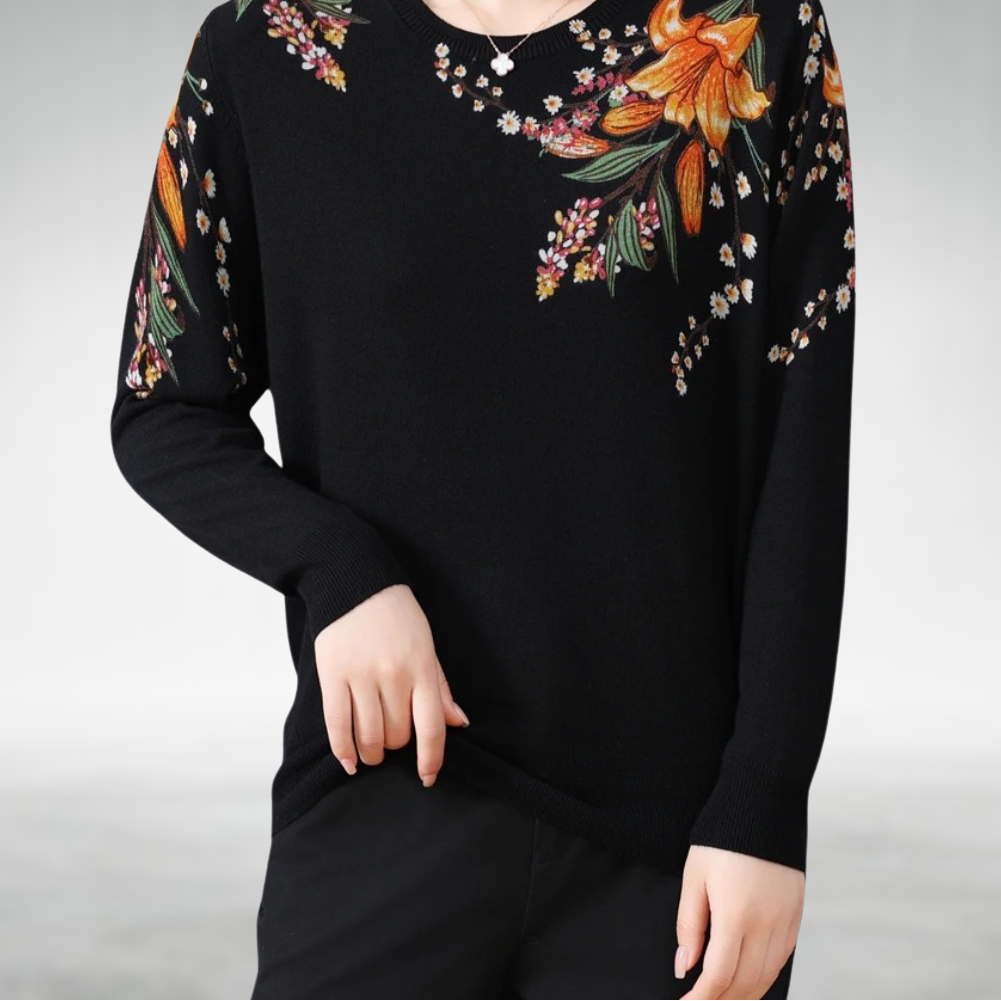 Elegante Bloemen Trui Dames – Ultrafijne Stretch Gebreide Sweater met Flatterende Pasvorm in Diverse Kleuren 1
