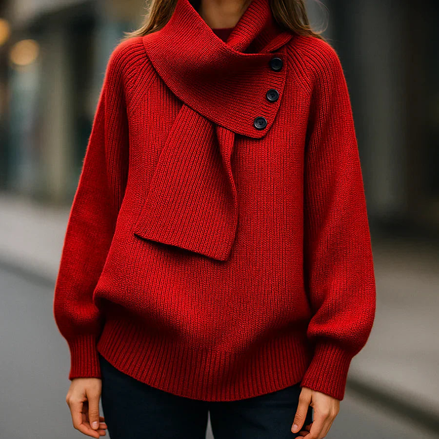 Elegante Casual Trui Dames met Sjaalkraag en Geribbelde Textuur - Relaxte Pasvorm voor Elke Gelegenheid 6