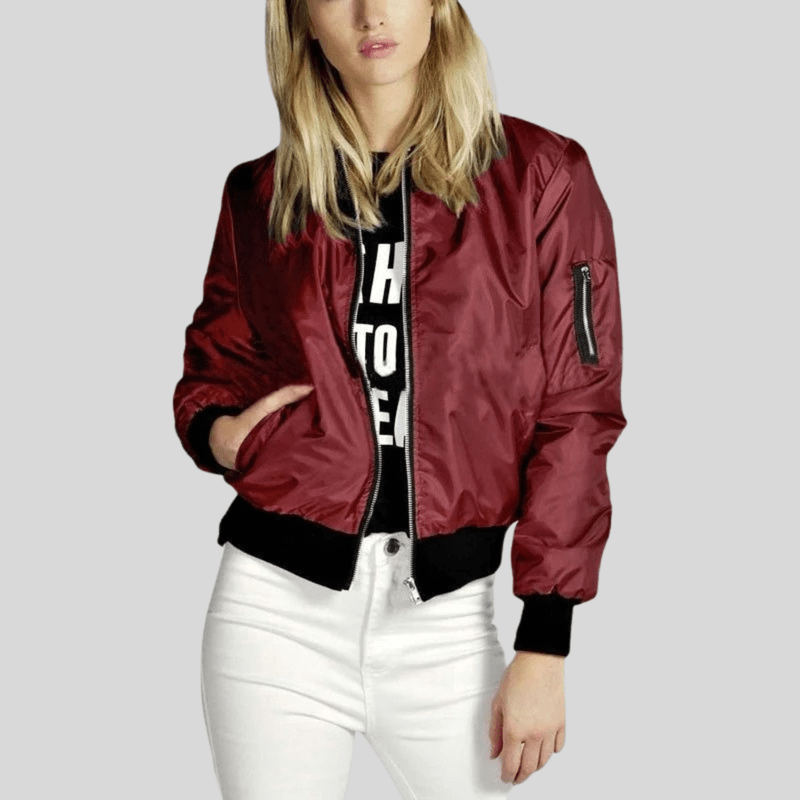 Elegante Leren Bomberjack Dames met Lange Mouwen – Casual en Stijlvol voor Elke Gelegenheid 1