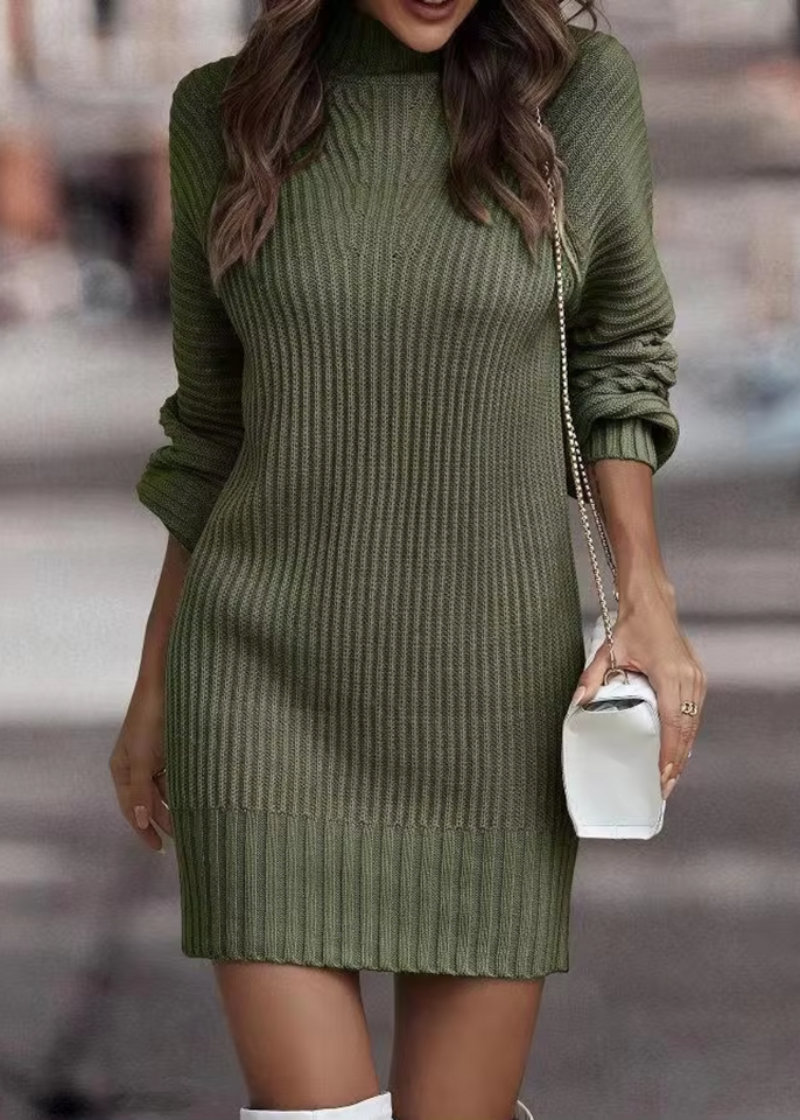 Gebreide Mini-jurk Dames met Hoge Kraag – Comfortabele Lange Mouwen voor Koude Dagen 1