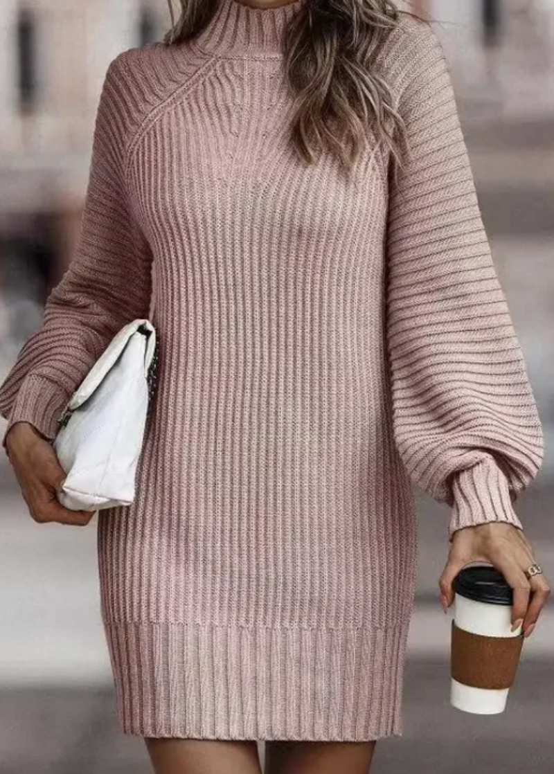 Gebreide Mini-jurk Dames met Hoge Kraag – Comfortabele Lange Mouwen voor Koude Dagen 15
