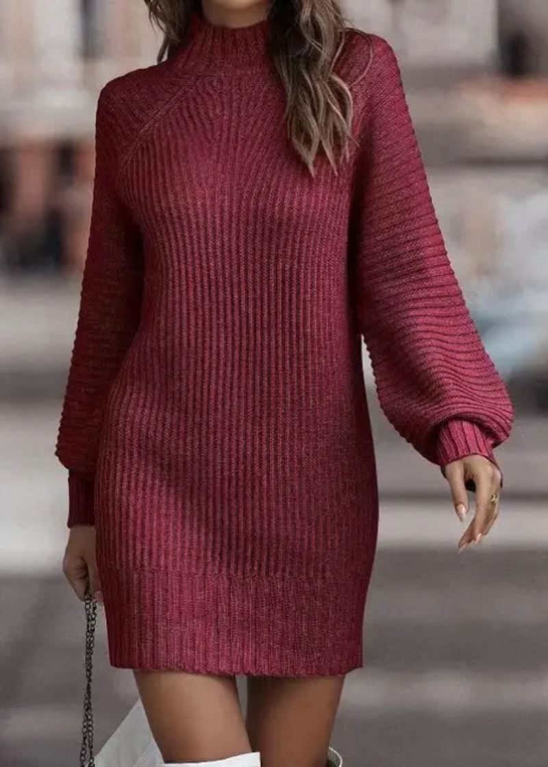 Gebreide Mini-jurk Dames met Hoge Kraag – Comfortabele Lange Mouwen voor Koude Dagen 8
