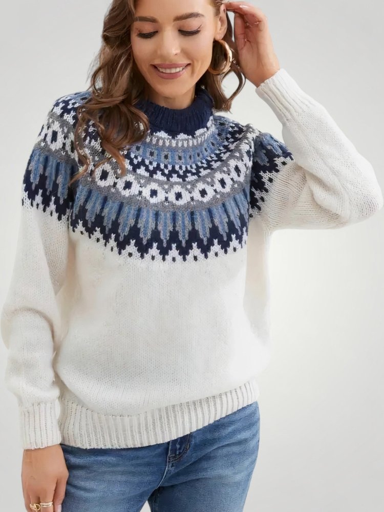 Geometrische Trui Dames met Lange Mouwen – Warm en Stijlvol voor Elegante Winterlooks in Wol en Acryl 1