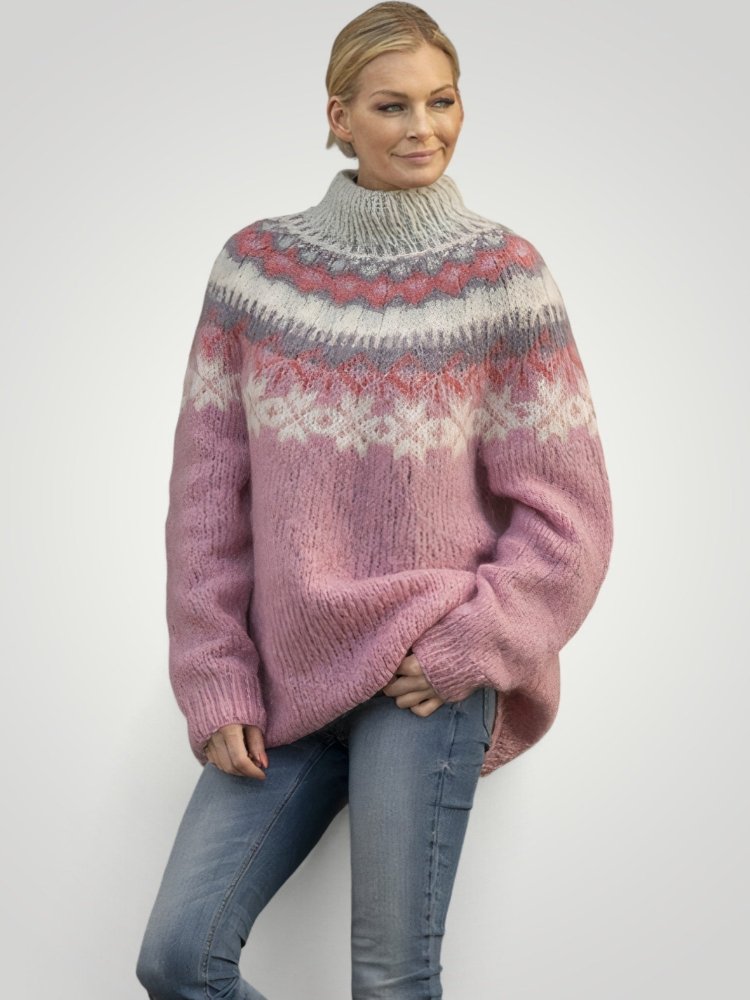 Geometrische Trui Dames met Lange Mouwen – Warm en Stijlvol voor Elegante Winterlooks in Wol en Acryl 2