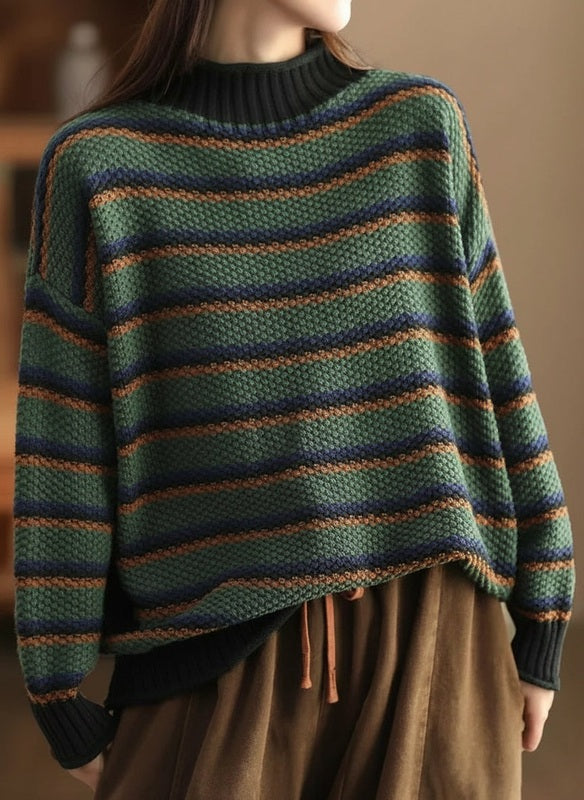 Gestreepte Oversized Trui voor Dames van Katoenmix met Wafelstructuur en Geribbelde Details 0