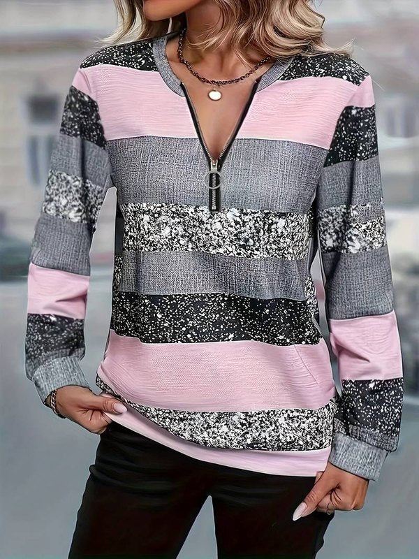Gestreepte Trui met Ritssluiting voor Dames – Zachte en Comfortabele Pasvorm, Perfect voor Casual Outfits 0