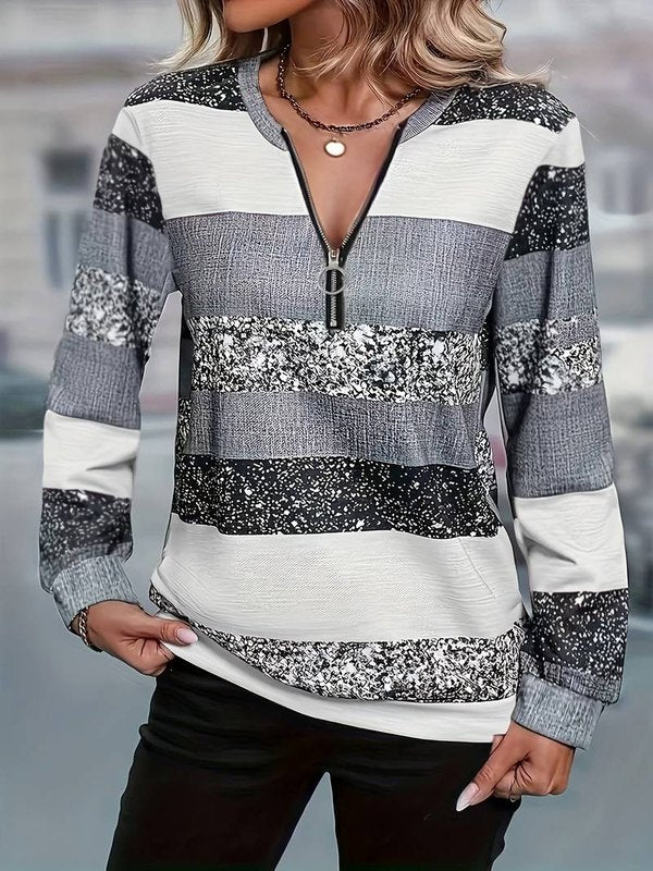 Gestreepte Trui met Ritssluiting voor Dames – Zachte en Comfortabele Pasvorm, Perfect voor Casual Outfits 1