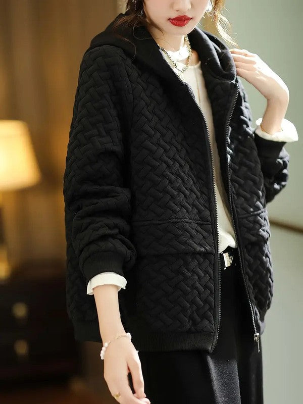 Gewatteerde Heren Hoodie met Uniek Basketweave-patroon en Zakken – Comfortabele Casual Look 9