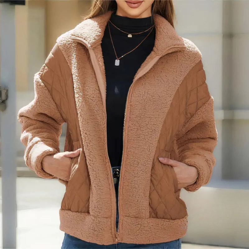 Gewatteerde Lange Jas Dames met Fleece en Patchwork Ontwerp – Warm en Comfortabel voor Koude Dagen 4