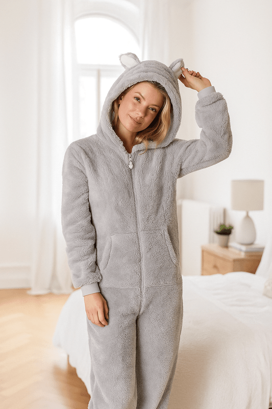 Grijze Teddybeer Dames van Zacht Teddymateriaal – Comfortabele Capuchon, Ideaal voor Thuis en Verkleedfeestjes 3