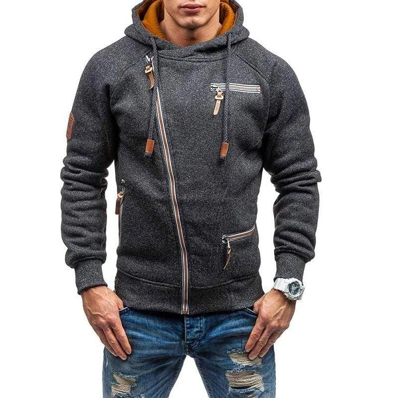 Heren Hoodie met Asymmetrische Ritssluiting van Katoen – Comfortabele Winter Hoodie voor Heren met Zakken 1