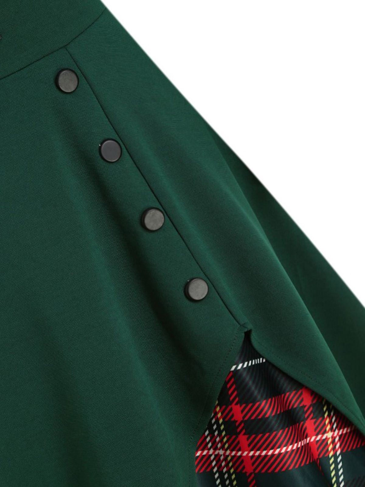 Jaren '50 Patchwork Geruite Jurk met Lange Mouwen – Knielengte en Licht Rekbaar Jurken Dames 4