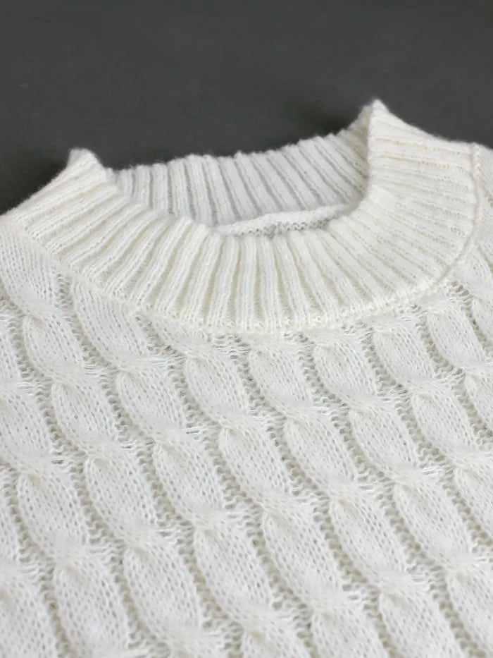 Kabelgebreide Trui Jurk Dames met Ronde Hals – Lange Mouwen, Casual en Comfortabel voor Herfst en Winter 3