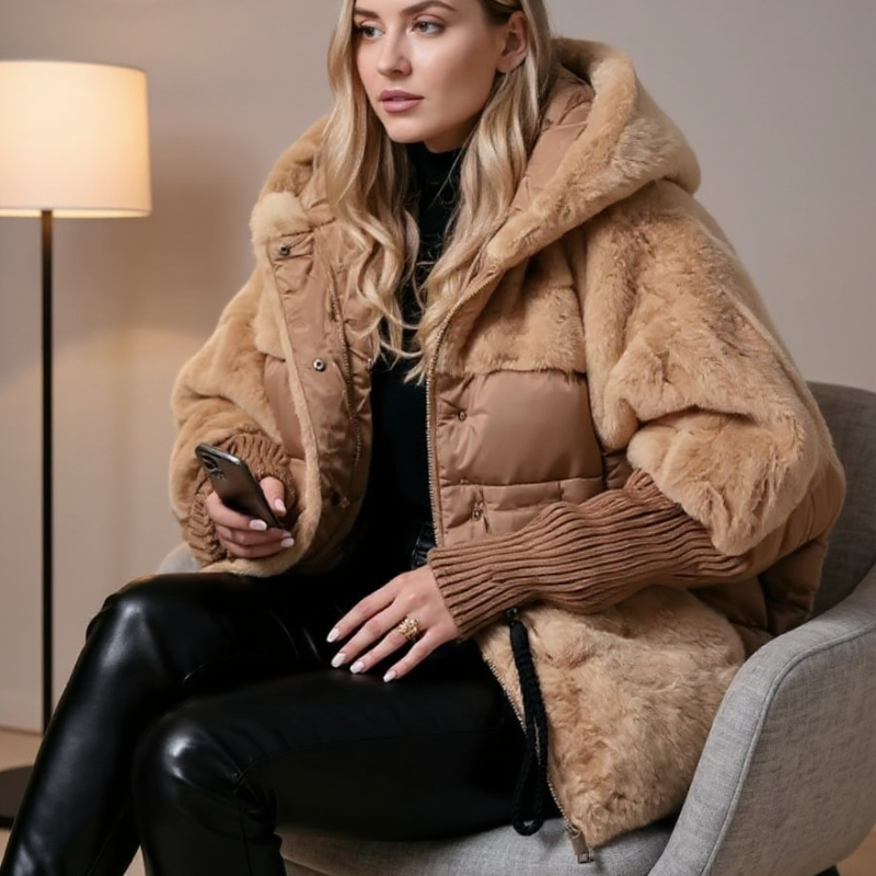 Katoengevulde Parka met Imitatiefur voor Dames – Comfortabele Winterjas met Elastische Manchetten en Uniek Ontwerp 1