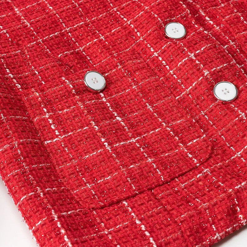 Klassiek Ruitpatroon Dames Tussenjas met Decoratieve Knopen – Elegant Korte Jasje voor Formele en Casual Gelegenheden 4