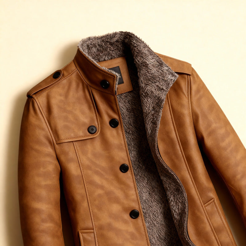 Klassieke Suède Overjas met Volledige Knoopsluiting en Gestructureerde Schouders – Lang Silhouet met Dubbele Heupzakken 1