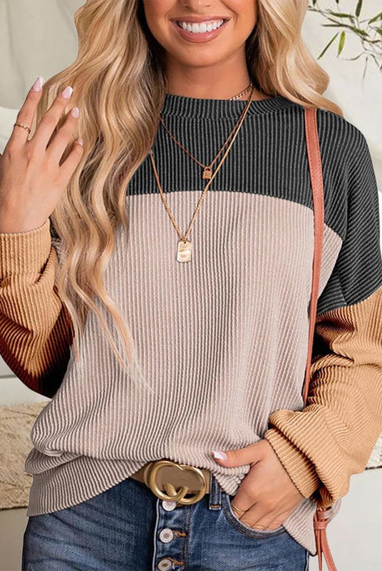 Kleurblok Pullover-Sweatshirt met Ronde Hals voor Herfst en Winter – Zachte Katoenmix, Casual Comfort 1