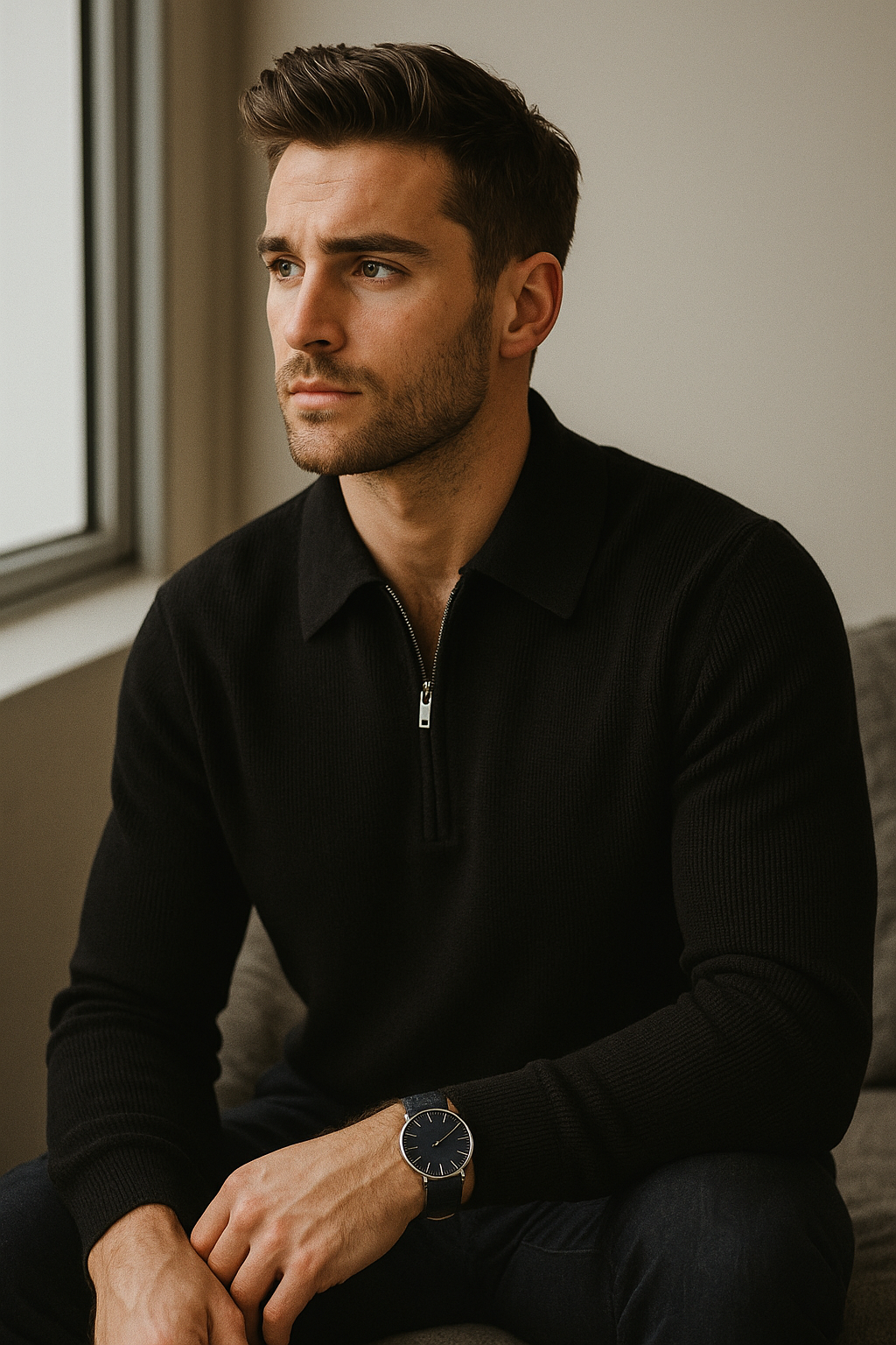 Kwartrits Trui Heren met Wafelstructuur – Ademend en Getailleerd voor Casual en Semi-Formele Looks 2