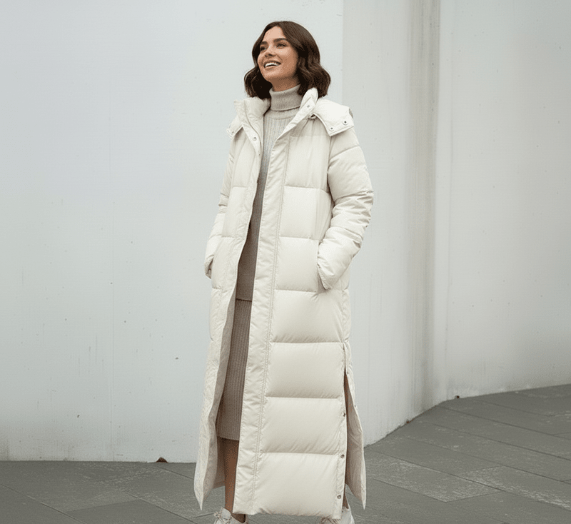 Lange Dames Jas met Gestructureerde Vorm en Praktische Zakken voor Winter en Elke Gelegenheid 4