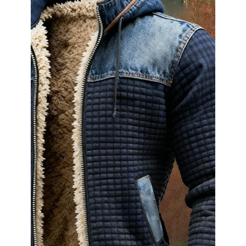 Marineblauw Gewatteerd Jack met Denimdetails – Comfortabele Jas voor Dagelijks Gebruik met Sherpavulling en Rechte Pasvorm 2