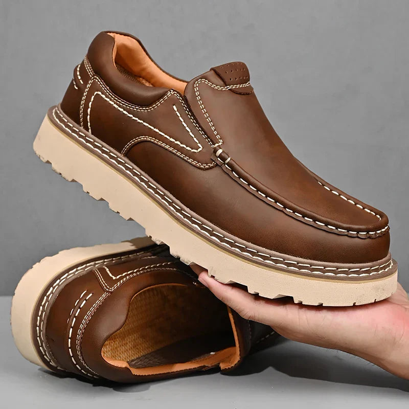 Men’s Premium Leather Loafers – Classic Slip-On Shoes with Cushioned Insole & Non-Slip Sole