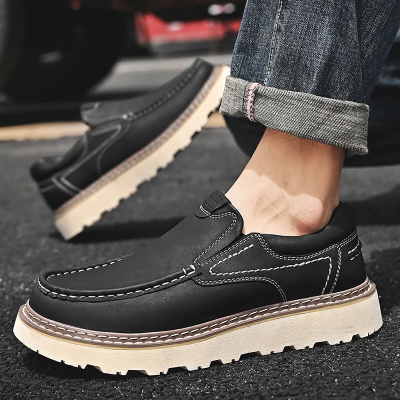 Men’s Premium Leather Loafers – Classic Slip-On Shoes with Cushioned Insole & Non-Slip Sole