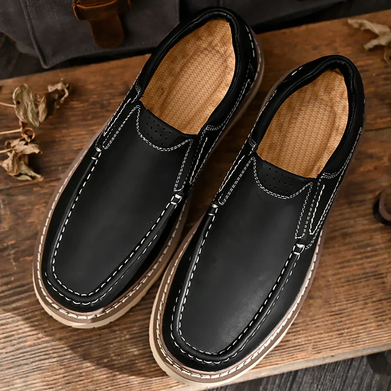 Men’s Premium Leather Loafers – Classic Slip-On Shoes with Cushioned Insole & Non-Slip Sole